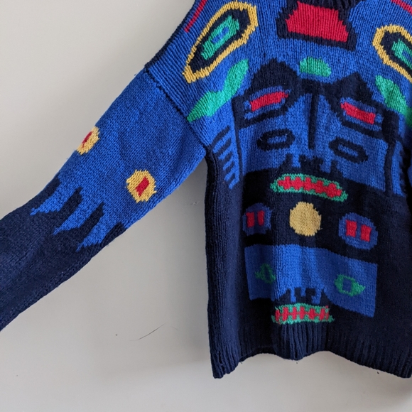 Hand knit money cat colorful sweater - Picture 3 of 5